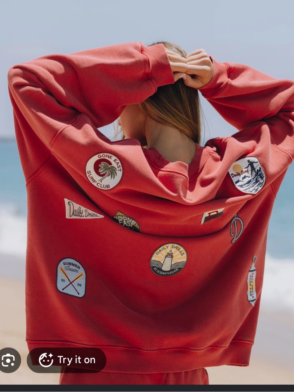 Heavyweight Oversized Out East Crew - Sunbleached Vintage Red